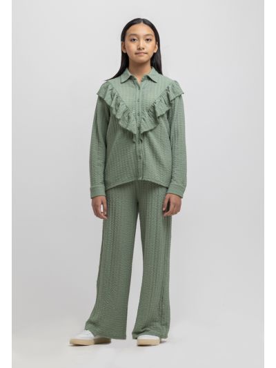 Textured Straight Leg Solid Elasticated Waist Trousers -Sale
