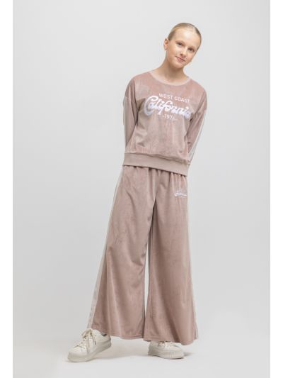 Contrast Details Wide Leg Cut Elasticated Waist Pants -Sale