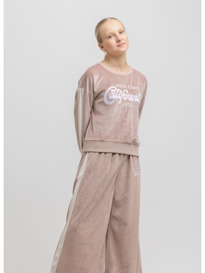 Velvet Graphic Printed Ribbed Hemline Sweatshirt -Sale