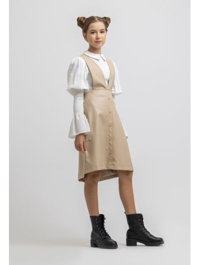 Wide Straps Elasticated Waist Leather Midi Dress -Sale