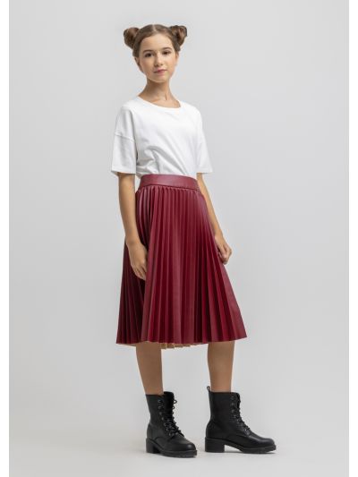 All Over Pleated Solid PU Leather Midi Skirt -Sale