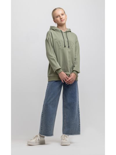 Wide Leg Cut Frayed Hem Denim Jeans -Sale