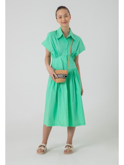 Solid Ruched Tiered Poplin Dress