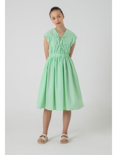 Drawstring Striped Seersucker Midi Dress