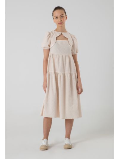 Solid Tiered Embossed Detail Dress