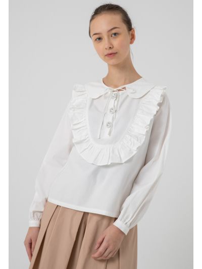 Ruffled Yoke Poplin Long sleeves Blouse