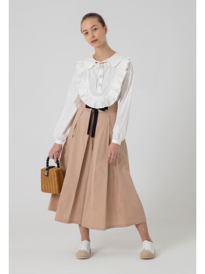Wide Pleated Flare Drawstring Bow Trouser