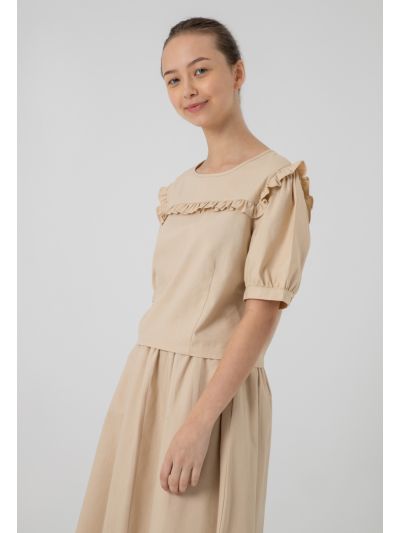 Solid Ruffled Square Yoke Blouse