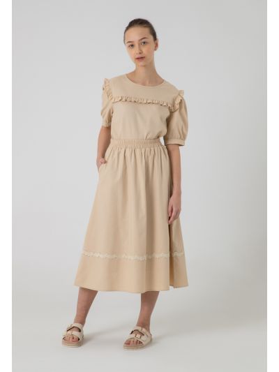 Solid Elasticated Midi A-Line Skirt