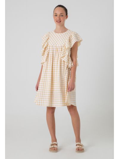 Plaid Seersucker Midi Ruffle Dress