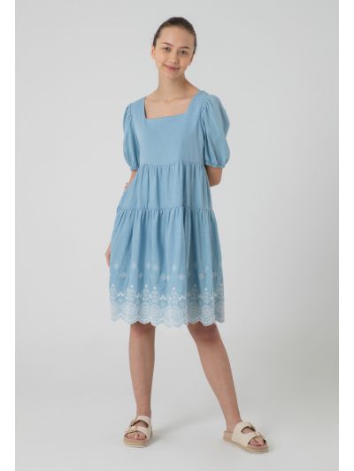 Tiered Scallop Embroidered Midi Dress