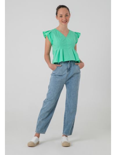 Loose Elastic Ruffles High Waist Jeans