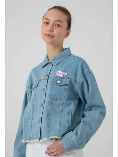Powerpuff Girls Frayed Digital Print Denim Jacket -Sale