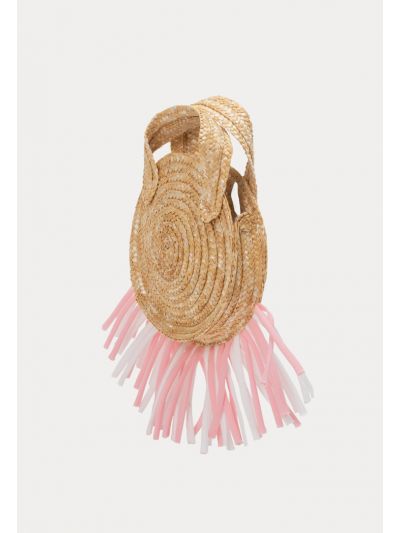 Round Straw Handbag With Tassel -Sale