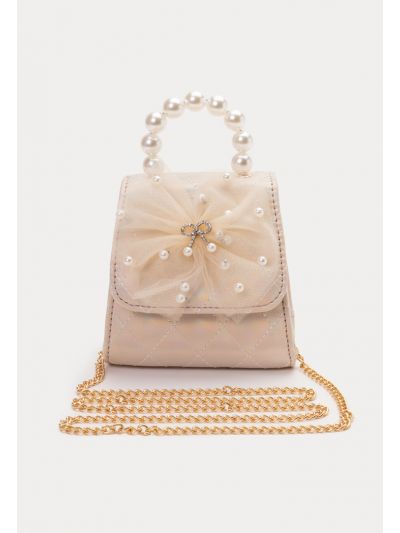 Quilted Pearl Beaded Floral Handbag With Sling -Sale