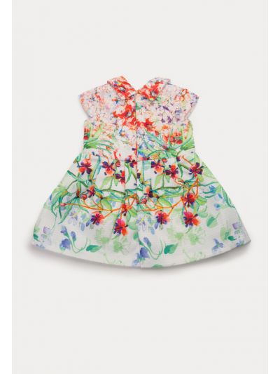 Collared Multicolored All Over Printed Doll Dress -Sale