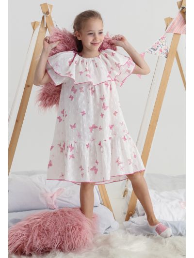 Butterflies Tiered Hemline Night Sleepwear Dress -Sale