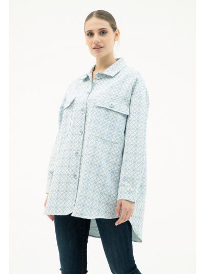 Allover Quatrefoil Pattern Oversize Shirt -Sale