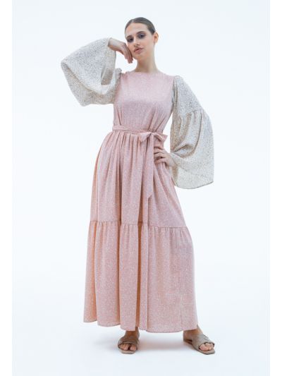 All Over Tiered Print Dress With Belt -Sale