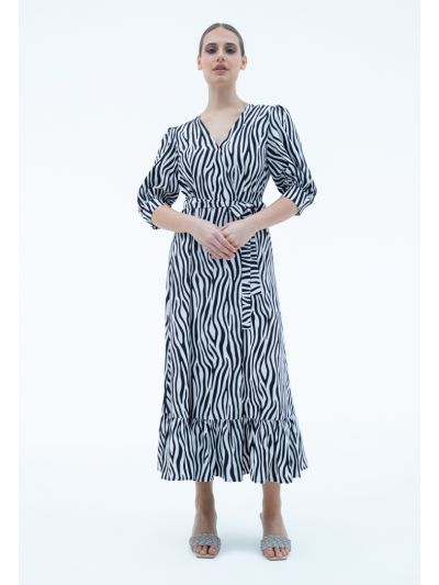 All Over Zebra Printed Dress With Belt -Sale