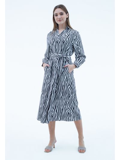 Printed Classic Dress With Self Fabric -Sale