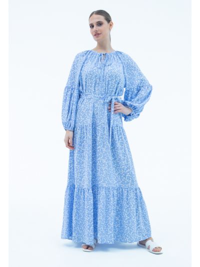 All Over Printed Self Tie Neck Dress -Sale
