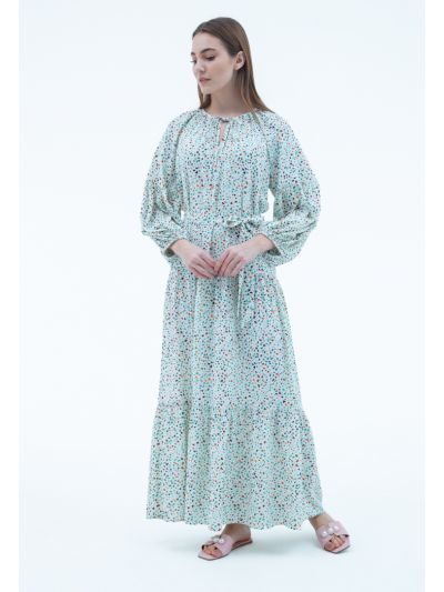Multicolored Printed Self Tie Neck Dress -Sale