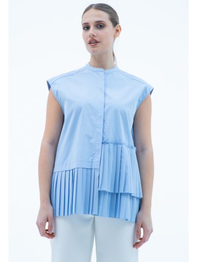 Asymmetrical pleated Hem Sleeveless Shirt -Sale