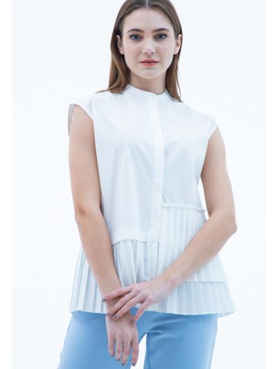 Asymmetrical pleated Hem Sleeveless Shirt -Sale