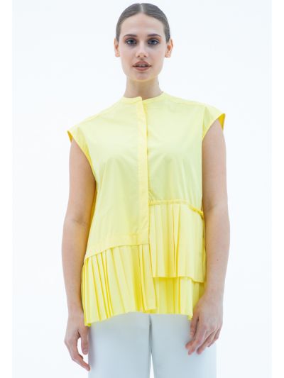 Asymmetrical pleated Hem Sleeveless Shirt -Sale