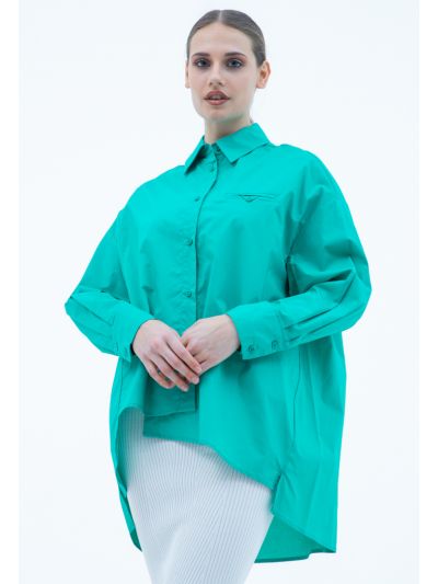 Asymmetrical Hem Loose Fit Solid Shirt -Sale