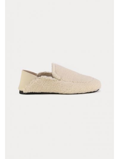 Furry Vamp Leather Back Details Loafers -Sale