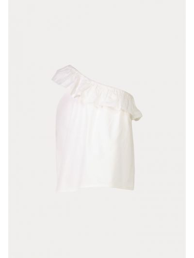Solid Ruffle One Shoulder Sleeveless Blouse -Sale
