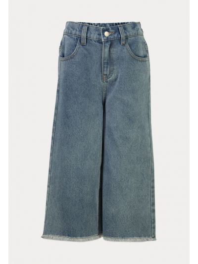 Cropped Frayed Hem Wide Leg Jeans -Sale