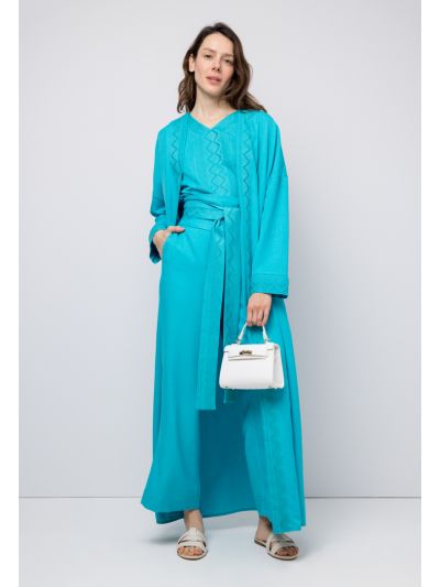 Embroidered Open Solid Abaya