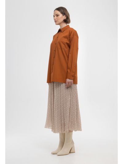 Elastic Waist Patterned Midi Skirt