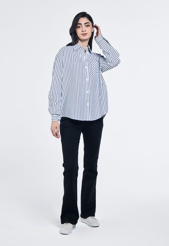 Black and white striped high low shirt cheap