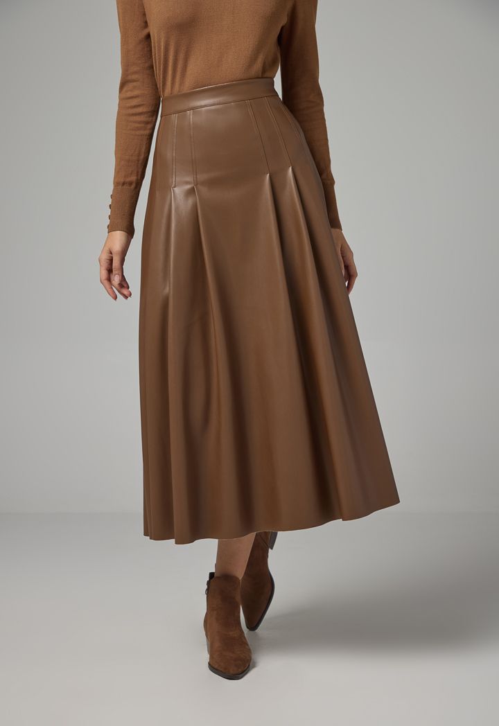 PU Leather Pleated Skirt