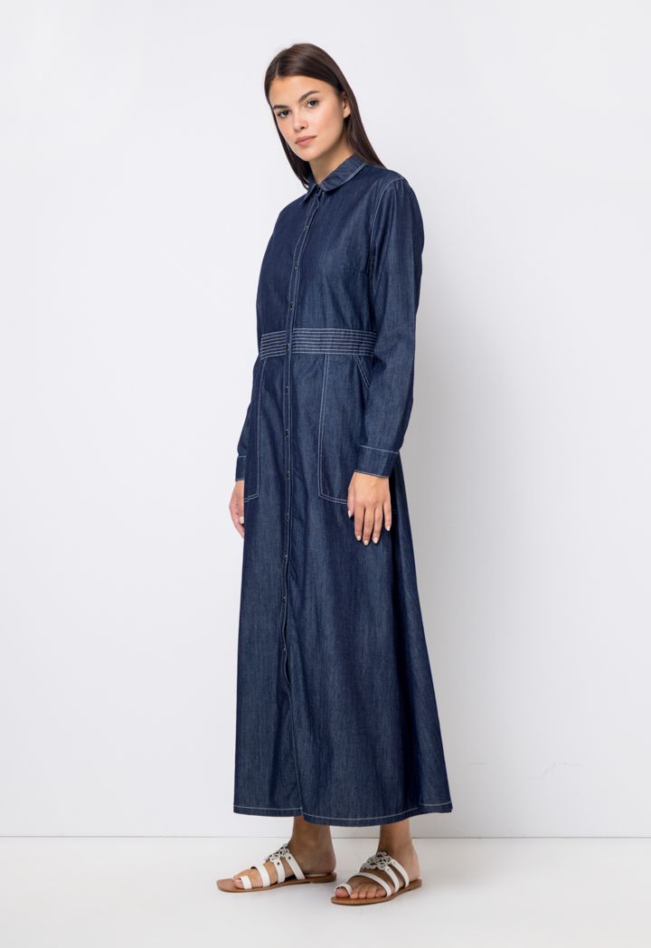Long denim shirt dress hotsell