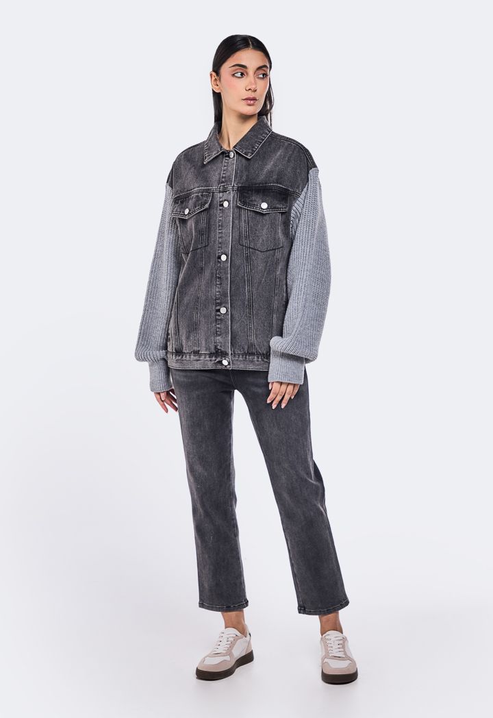 Knit sleeve denim jacket store