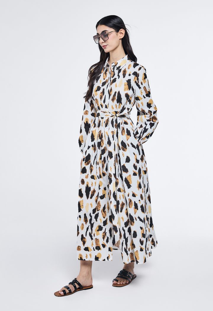 Cow print shirt dress best sale