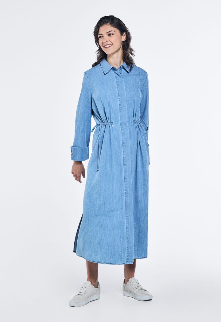 Drawstring Denim Shirt Dress