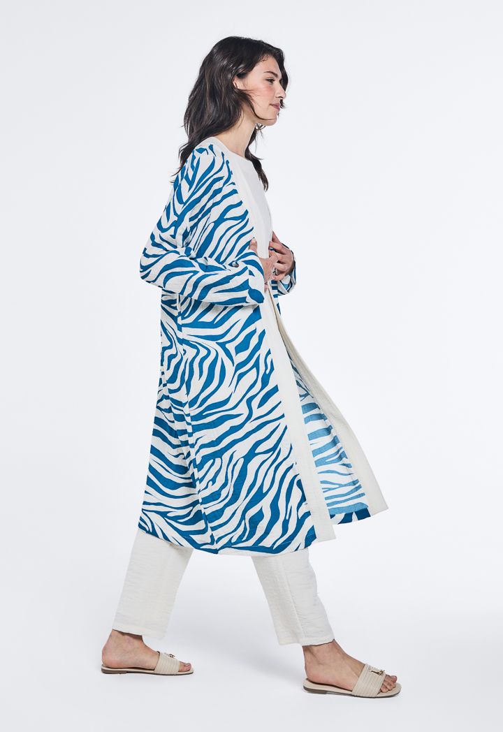 Zebra Print Belted Cardigan