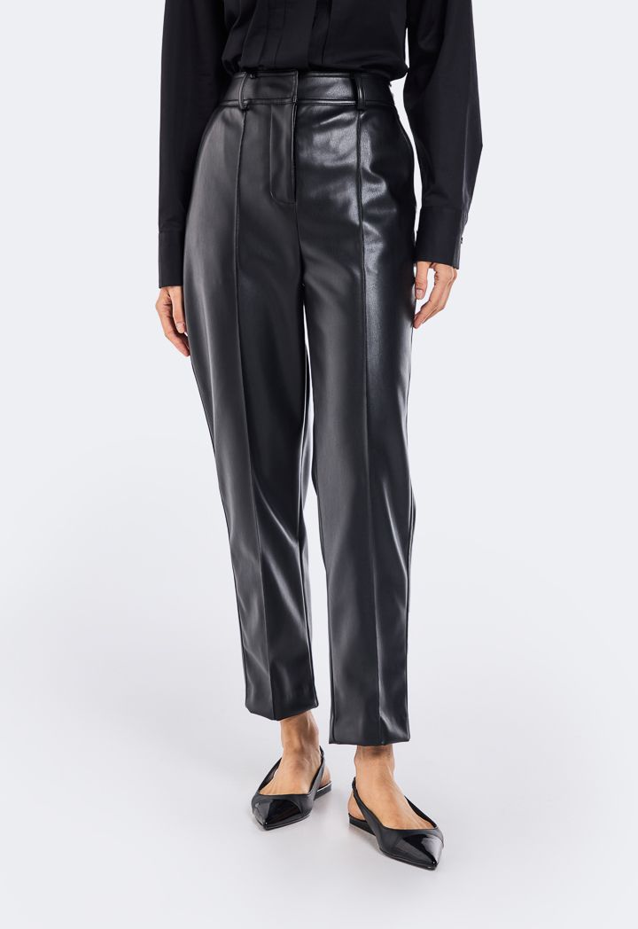 High waist pu trousers top