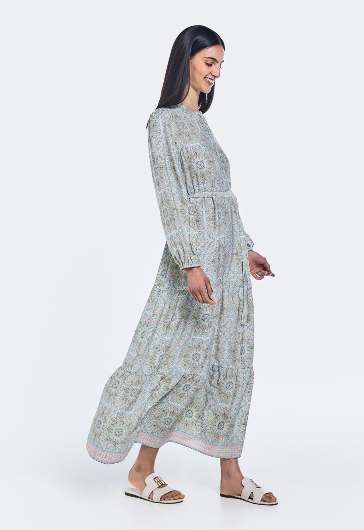 Printed Belted Maxi Dress
