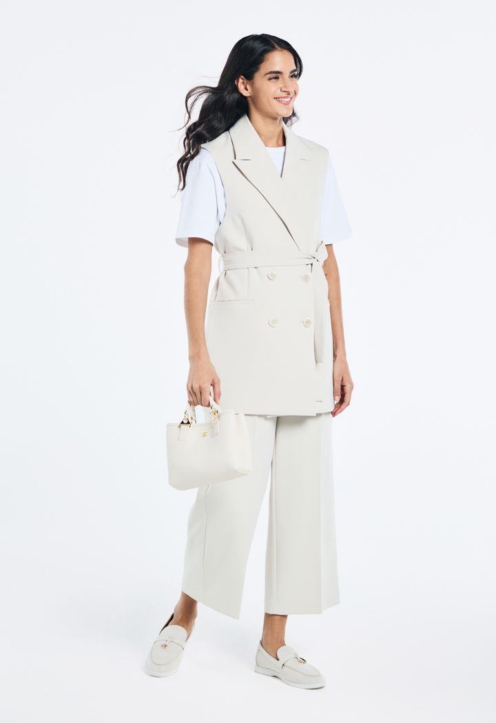 Solid Sleeveless Belted Blazer