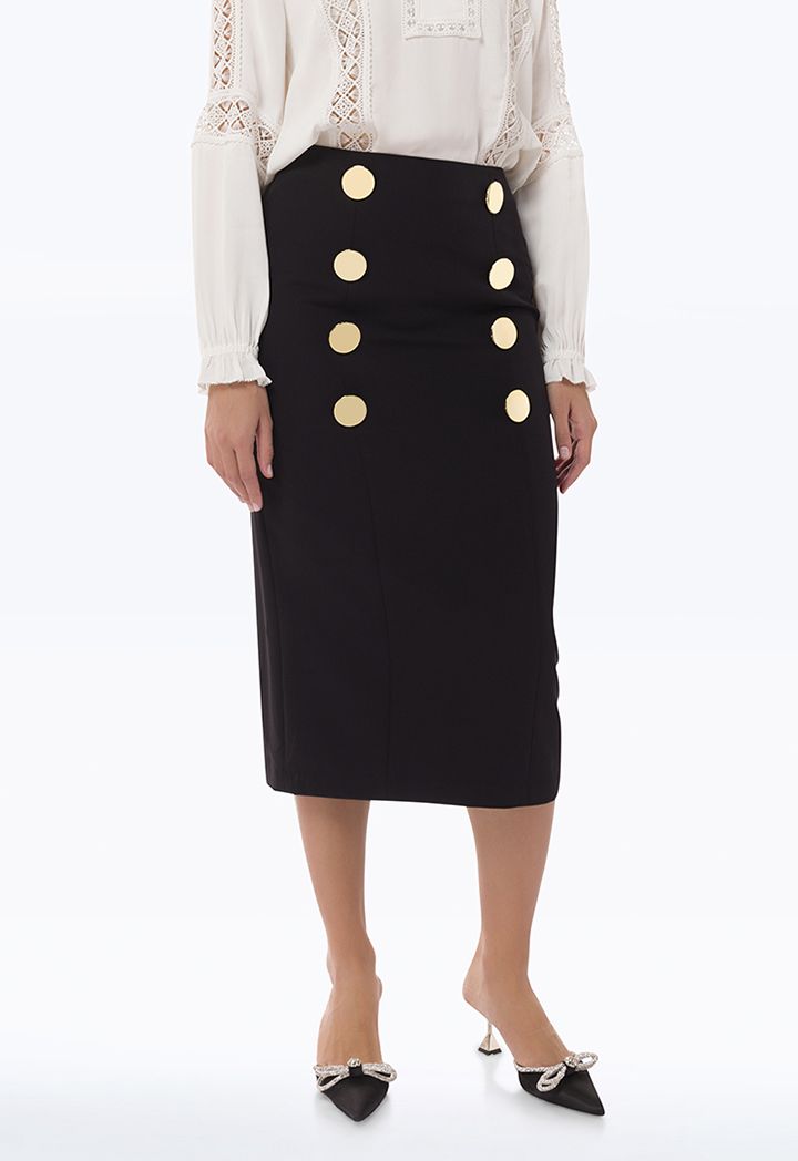 Formal Midi Skirt With Button Details Sale