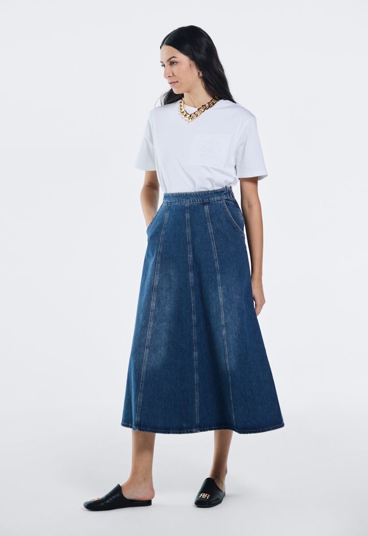Solid Flared Denim Skirt