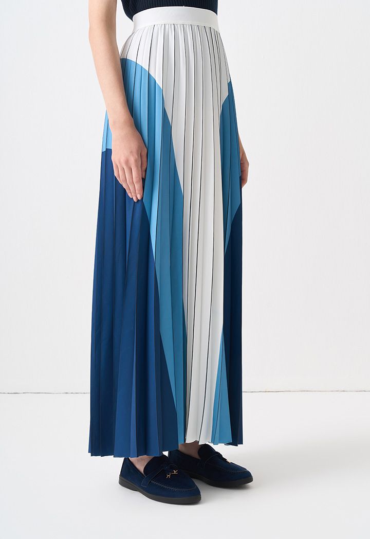 Color Block Pleated Maxi Skirt