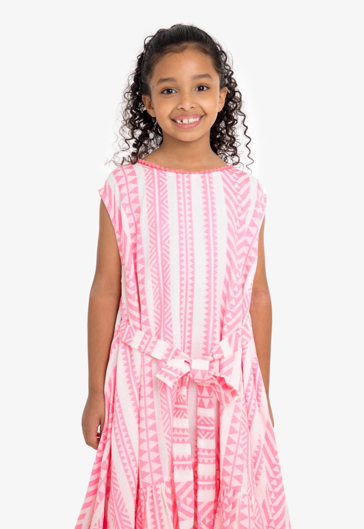 High Low Printed Ruffled Hem Dress